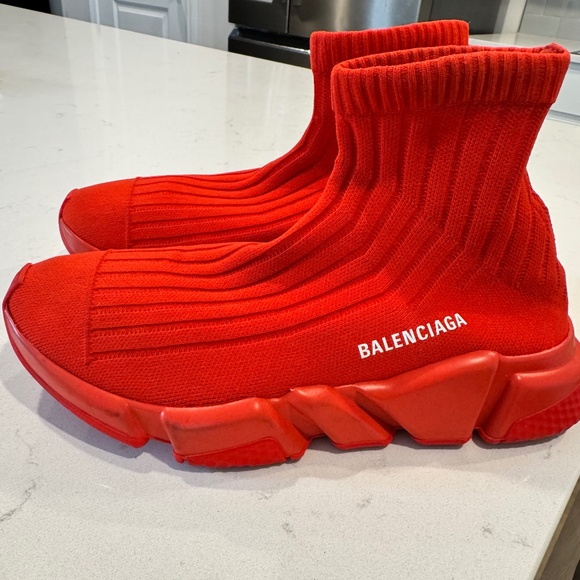 Balenciaga red ribbed speed trainer/runner sock sneakers - Picture 1 of 8